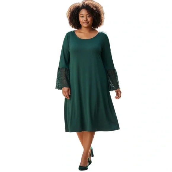 Nanette Lepore Dress Lace Sleeve Evergreen 22W - Picture 1 of 8